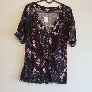 NWT Floral Blouse With Tie Front Detail